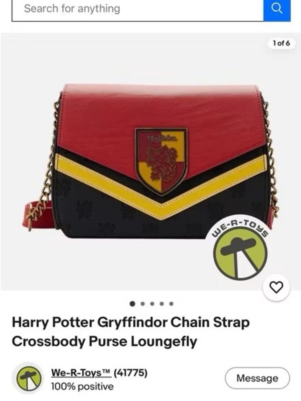 Loungefly Gryffindor Crest Chain Crossbody - Red Black Yellow